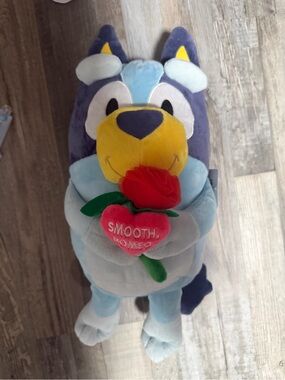 Blue Plush Wolf Holding Rose - "Smooth, Romeo" Heart